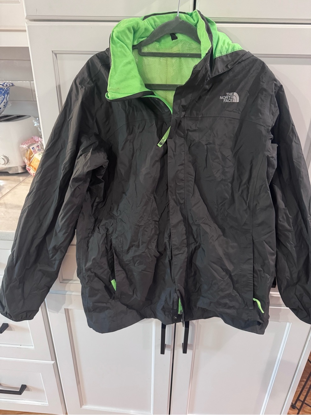 The North Face Black Raincoat with Lime Green Lining - Kids